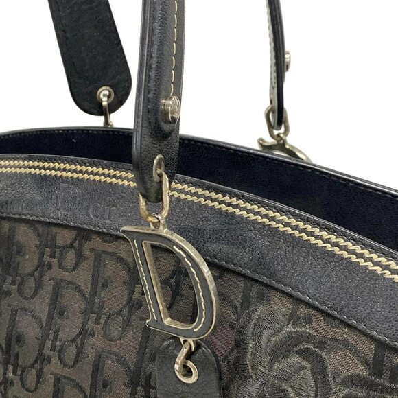 Auth DIOR/ChristianDior Flower,Trotter - Black Jacquard Leather Tote Bag - Picture 9 of 16